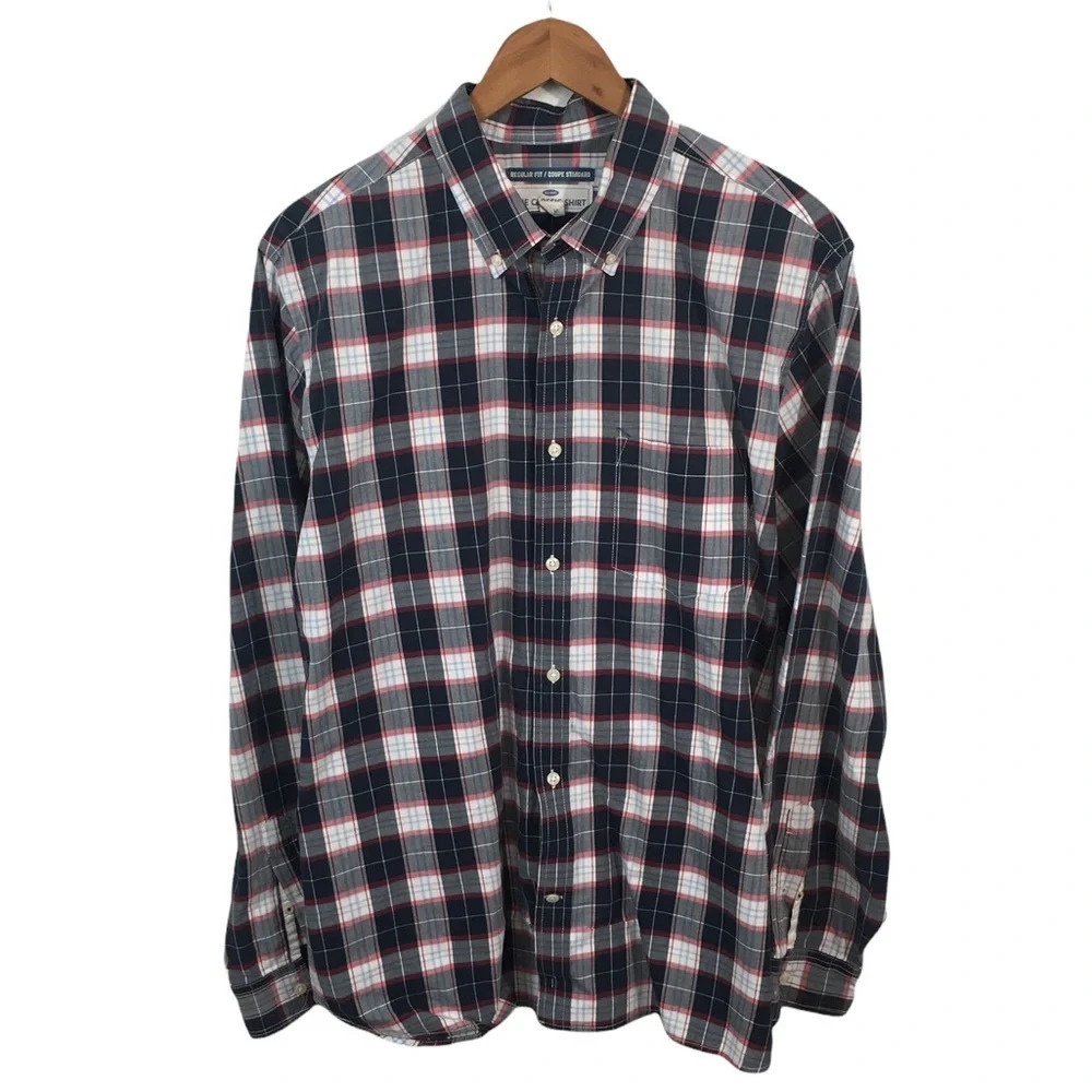 BF386 Men’s OLD NAVY Classic Regular Fit Plaid Button Down Shirt XL